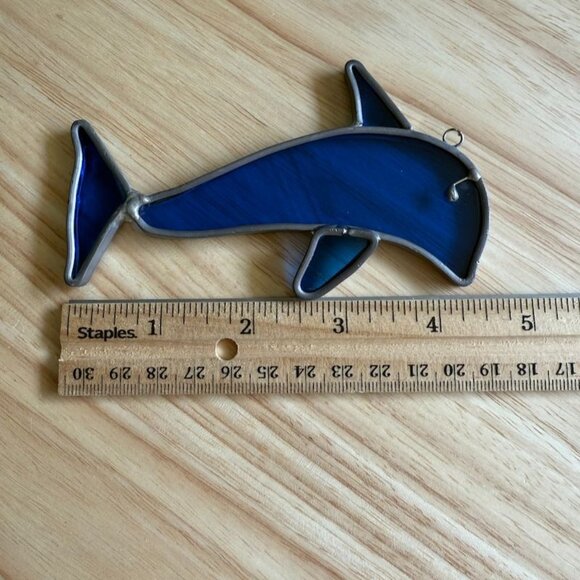 Vintage Stained Glass Dolphin Suncatcher Ocean Decor Hanging Ornament 9" - Picture 4 of 7